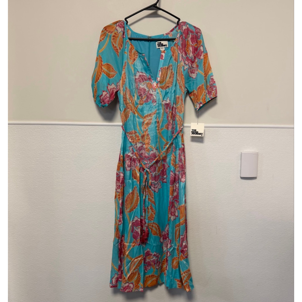 Women's THE GOOD JOURNEY Turquoise Pink Floral Midi Dress S NEW NWT MSRP $138 - Picture 14 of 16